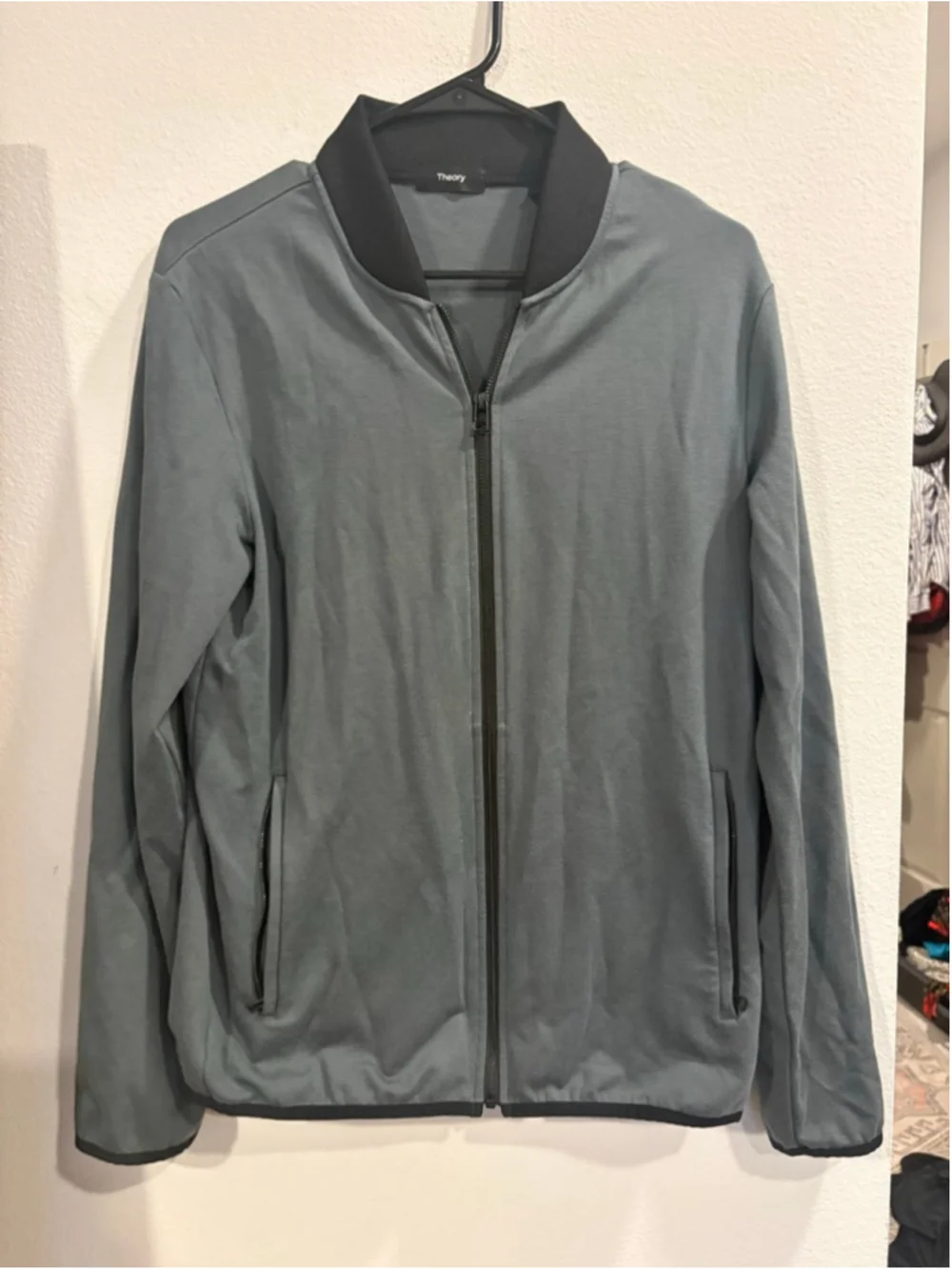 Theory Stealth Bomber Jacket Plinth Grey Stretch Knit M